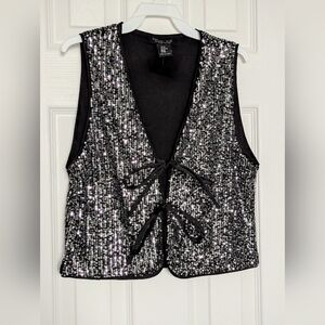 NWOT Rachel Zoe Women's Silver & Black Sequins/Glitter/Sparkle Vest